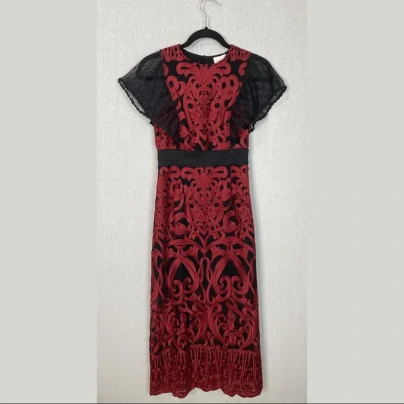 Foxiedox Red and Black Embroidered Dress Sz 2 New! - Picture 9 of 16